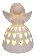 GOBA Vánoční dekorace - porcelánový LED anděl bílý, 8 cm - Vánoční dekorace
