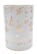 GOBA Christmas candle holder - glass, white ornaments 12,5 cm - Christmas Candlestick