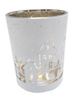 GOBA Christmas candle holder - glass, white houses L - Christmas Candlestick