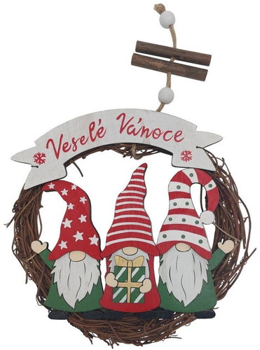 Goba 3000803 Wicker wreath with elves 21 cm - Wreath - Main image