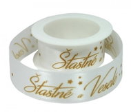 Christmas ribbon 2 m/2.5 cm Happy and merry white - Ribbon