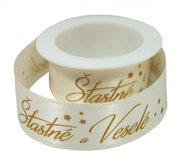 Christmas ribbon 2 m/2.5 cm Happy and merry cream - Ribbon