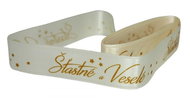 Christmas ribbon 2 m/2.5 cm Happy and merry cream and gold - Ribbon
