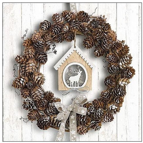 Goba Christmas Napkins Pinecone Wreath - Paper Napkins - Main image