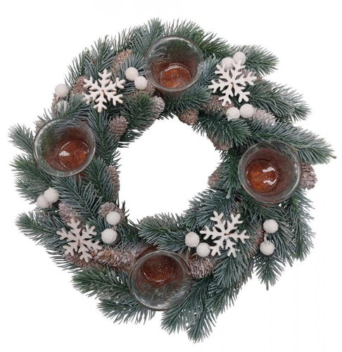 GOBA Christmas wreath - pine needles and snowflakes, 35 cm - Wreath - Main image