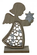 Goba Decoration wooden angel natur with silver glitter - Decoration