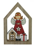 Goba Dřevěná dekorace domeček s červeným andělem - Decoration