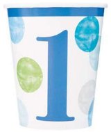 UNIQUE Papírové kelímky 1. narozeniny modré s puntíky 270 ml 8 ks  - Drinking Cup