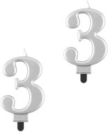 Godan Birthday cake candle, 3, metallic silver, 8cm, 2pcs - Candle
