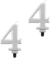 Godan Birthday cake candle, 4, metallic silver, 8cm, 2 pcs - Candle