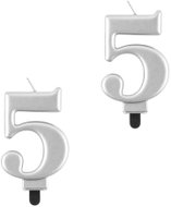 Godan Birthday cake candle, 5, metallic silver, 8 cm, 2 pcs - Candle