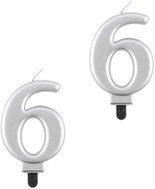 Godan Birthday cake candle, 6, metallic silver, 8cm, 2 pcs - Candle