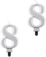 Godan Birthday cake candle, 8, metallic silver, 8cm, 2 pcs - Candle