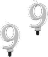 Godan Birthday cake candle, 9, metallic silver, 8cm, 2 pcs - Candle