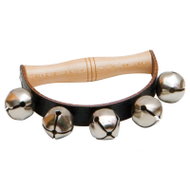 Goldon 5 jingle bells on a leather strap with a handle - Percussion