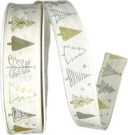 GOLDINA Christmas ribbon CHRISTMAS TREES WHITE white 9446 - Ribbon