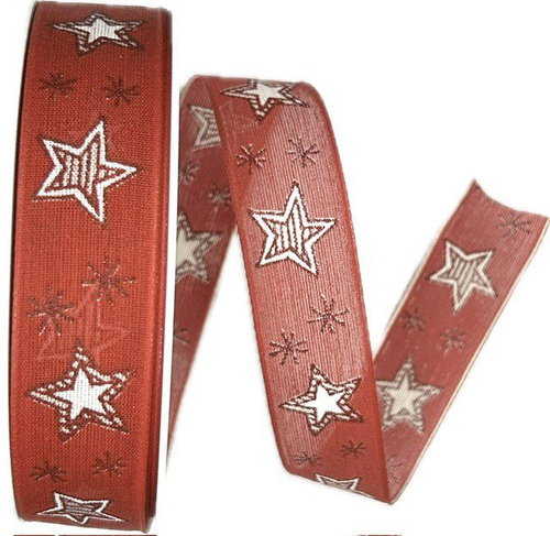 GOLDINA Christmas ribbon WHITE STARS red 9451 - Ribbon - Main image