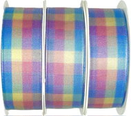 GOLDINA Set of 3 taffeta ribbons Multicoloure Blue plaid 25 mm × 3 m - Ribbon