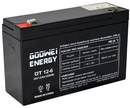 GOOWEI ENERGY Bezúdržbový olověný akumulátor AGM OT12-6 F1, 6V, 12Ah - Baterie pro záložní zdroje - Hlavní obrázek