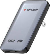 VERBATIM Essentials Slim GaN Charger 65W US/EU/UK - 2× USB-C PD 65W - Black - Wall Charger