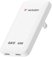 VERBATIM Essentials Slim GaN Charger 65W US/EU/UK - 2x USB-C PD 65W - White - Wall Charger