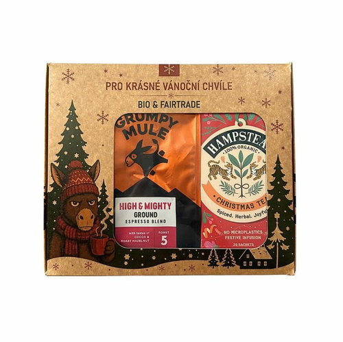 Grumpy Mule Vánoční balíček High & Mighty Arabica mletá káva 200 g a BIO vánoční kořeněný čaj 20 ks - Gift Set - Main image