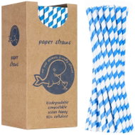 GSG24 Organic paper straws 8 / 205 mm thick, white and blue, 160 pcs - Straw