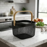 Gastro Basket with bamboo handle, metal, height 237 mm, diameter 242 mm - Small Basket