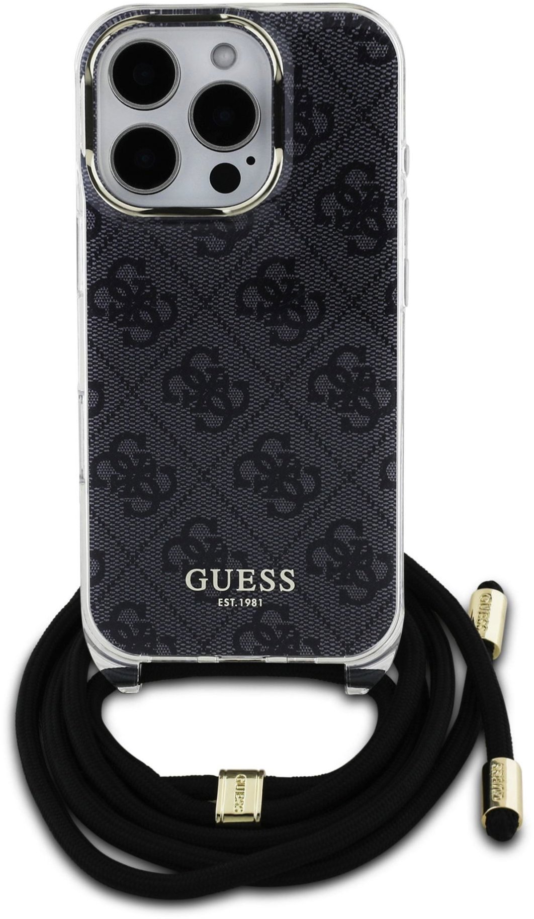 Guess IML 4G Printed Crossbody iPhone 16 Pro fekete keresztpántos tok