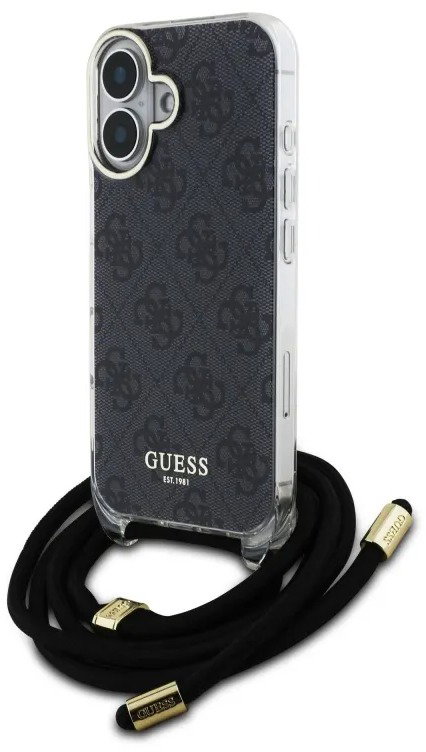 Guess IML 4G Printed Crossbody iPhone 16 Plus fekete keresztpántos tok