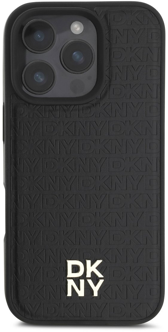DKNY Repeat Pattern Stack Logo iPhone 16 Pro fekete PU bőr MagSafe tok