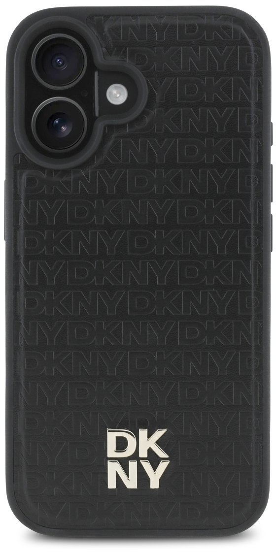 DKNY Repeat Pattern Stack Logo iPhone 16 fekete PU bőr MagSafe tok