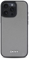 DKNY PU Leather Silver Metal Logo Magsafe Back Cover for iPhone 16 Pro Grey - Phone Cover