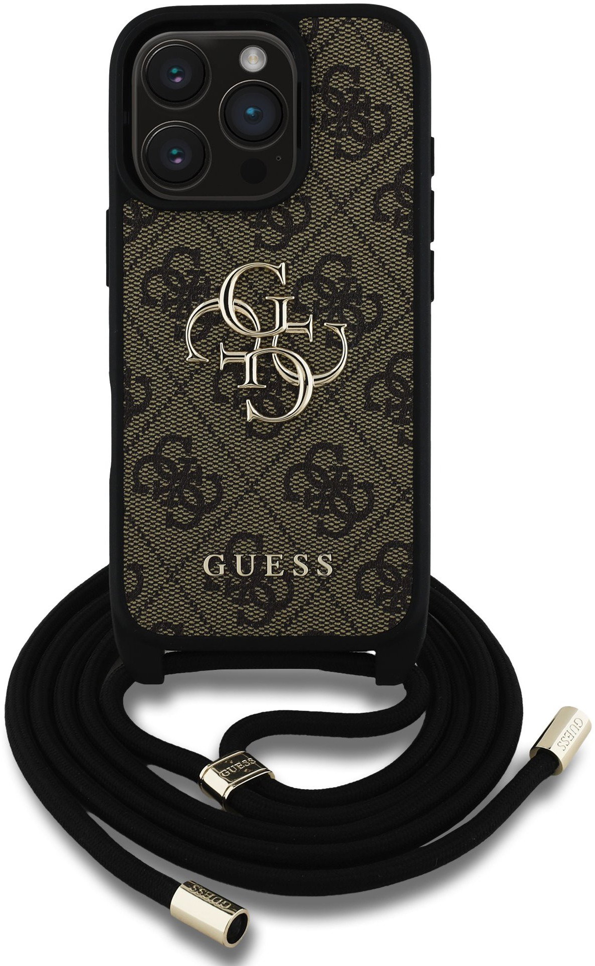 Guess PU 4G Metal Logo Crossbody iPhone 16 Pro Max barna keresztpántos tok