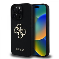 Guess PU Grained 4G Metal Logo Back Cover for iPhone 15 Pro Max Black - Phone Cover