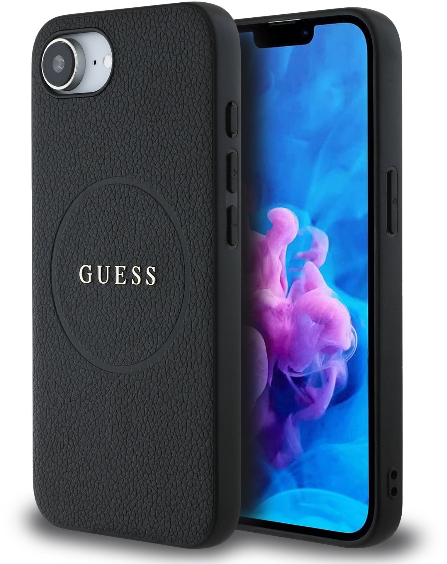 Guess PU Grained Classic Logo iPhone 16e fekete MagSafe tok