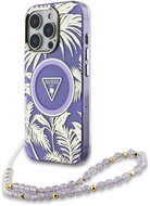 Guess IML Palm Trees Triangle Logo Pearl Strap MagSafe Back Cover for iPhone 16 Pro Purple - Phone Cover