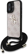 Guess PU 4G Metal Logo Crossbody Strap Back Cover for iPhone 16 Pink - Phone Cover