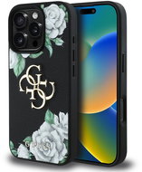 Guess PU Grained Roses 4G Metal Logo Back Cover for iPhone 16 Pro Black - Phone Cover