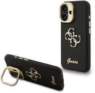 Guess PU Grained 4G Logo Stand Camera Frame Back Cover for iPhone 16 Black - Phone Cover