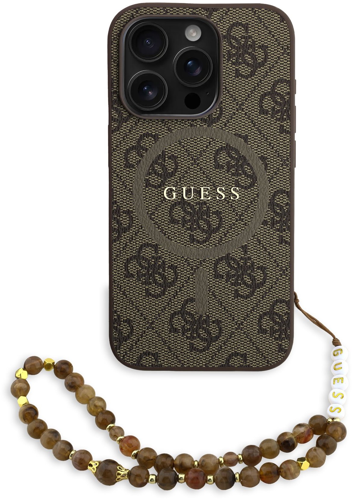 Guess PU Leather 4G Colored Ring Strap MagSafe iPhone 15 Pro Brown tok