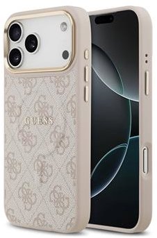 Guess PU Leather 4G Gold Frame iPhone 17 Pro Max rózsaszín MagSafe tok