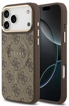Guess PU Leather 4G Gold Frame iPhone 17 Pro Max barna MagSafe tok