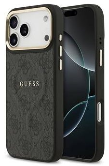 Guess PU Leather 4G Gold Frame iPhone 17 Pro Max fekete MagSafe tok