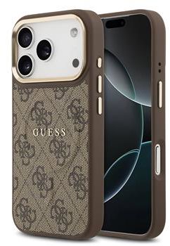 Guess PU Leather 4G Gold Frame iPhone 17 Pro barna MagSafe tok