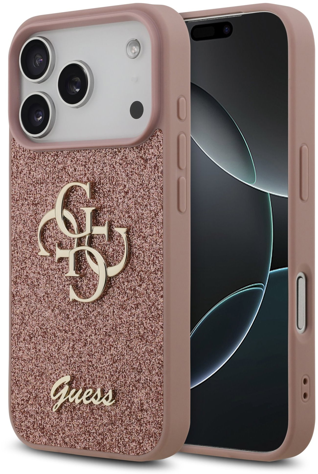 Guess PU Fixed Glitter 4G Metal Logo iPhone 17 Pro rózsaszín tok