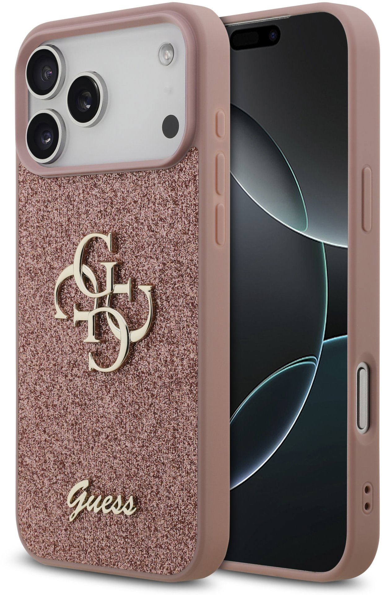 Guess PU Fixed Glitter 4G Metal Logo iPhone 17 Pro Max rózsaszín tok