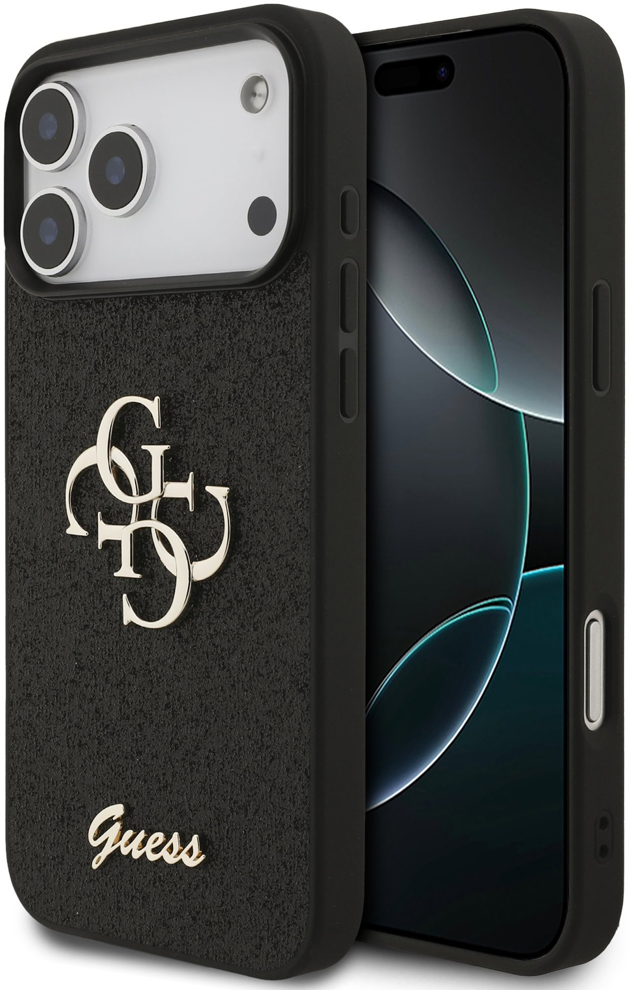 Guess PU Fixed Glitter 4G Metal Logo iPhone 17 Pro Max fekete tok