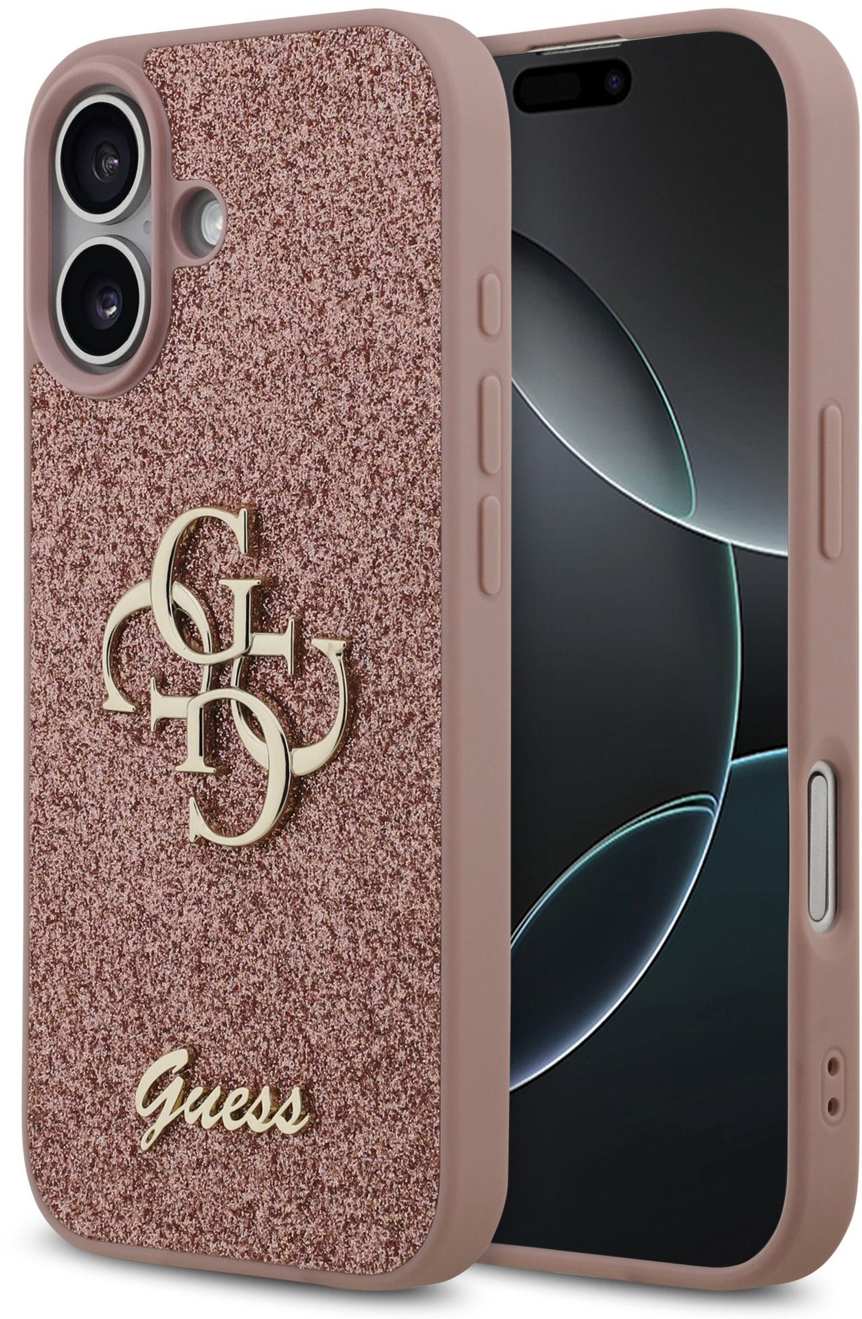Guess PU Fixed Glitter 4G Metal Logo iPhone 17 rózsaszín tok