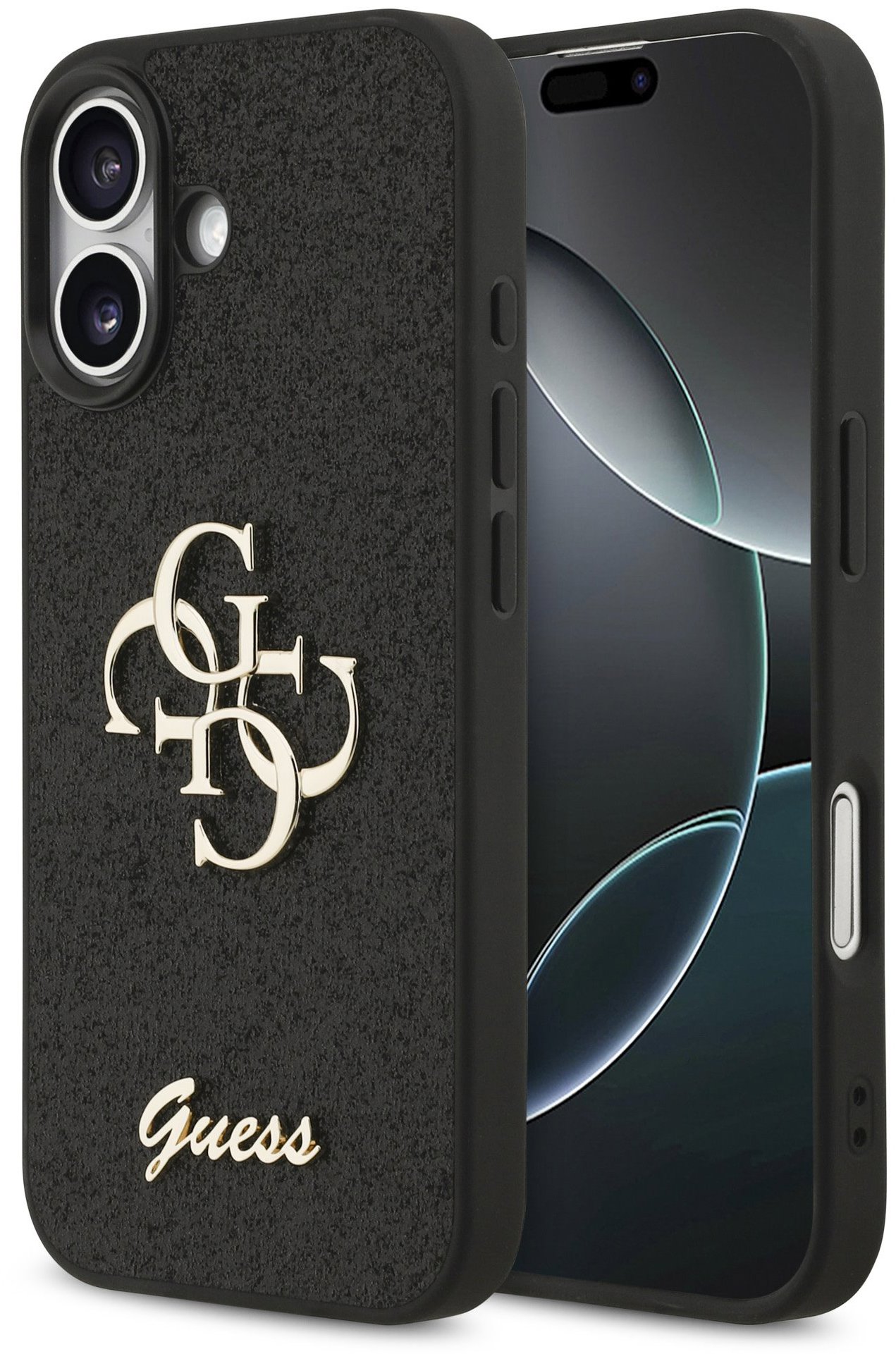 Guess PU Fixed Glitter 4G Metal Logo iPhone 17 fekete tok